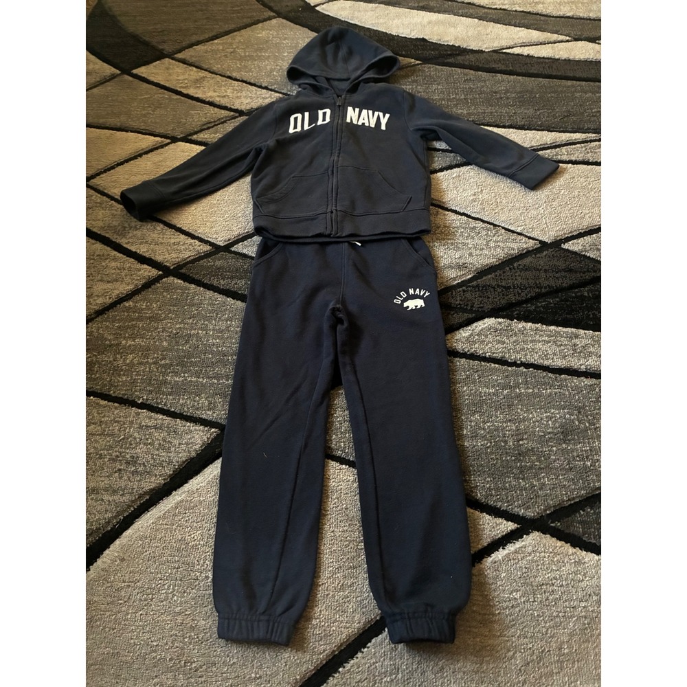 Old Navy Kids Navy Blue Fleece Zip Up Hoodie and Jogger Sweatpants Set 5T